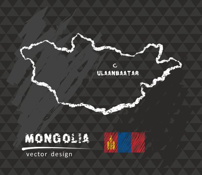 Map of Mongolia, Chalk sketch vector illustration