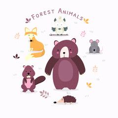 Hand Drawn Cute Forest Animals Vector