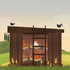 illustration of hen house - obrazy, fototapety, plakaty