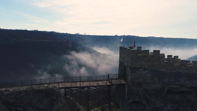 Fog over medieval fortress Ovech near Provadia, Bulgaria