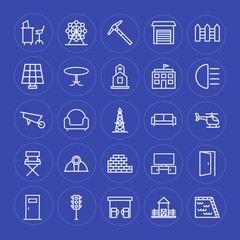 Modern Simple Set of transports, industry, buildings, furniture Vector outline Icons. Contains such Icons as  summer,  furniture, entrance and more on blue background. Fully Editable. Pixel Perfect.