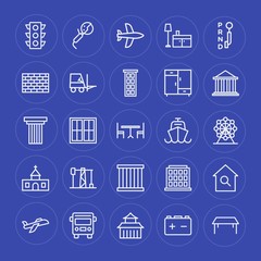 Modern Simple Set of transports, industry, buildings, furniture Vector outline Icons. Contains such Icons as architecture, chinese,  worker and more on blue background. Fully Editable. Pixel Perfect.
