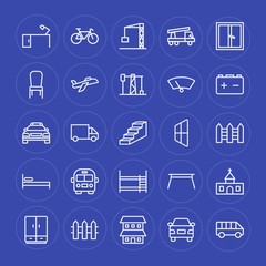 Fototapeta na wymiar Modern Simple Set of transports, industry, buildings, furniture Vector outline Icons. Contains such Icons as vehicle, ride, equipment and more on blue background. Fully Editable. Pixel Perfect.