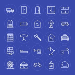 Fototapeta na wymiar Modern Simple Set of transports, industry, buildings, furniture Vector outline Icons. Contains such Icons as light, round, desk, modern and more on blue background. Fully Editable. Pixel Perfect.