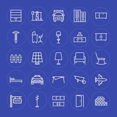 Fototapeta na wymiar Modern Simple Set of transports, industry, buildings, furniture Vector outline Icons. Contains such Icons as industrial, closet, interior and more on blue background. Fully Editable. Pixel Perfect.