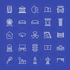 Fototapeta na wymiar Modern Simple Set of transports, industry, buildings, furniture Vector outline Icons. Contains such Icons as lighthouse, launch, interior and more on blue background. Fully Editable. Pixel Perfect.