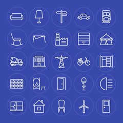 Modern Simple Set of transports, industry, buildings, furniture Vector outline Icons. Contains such Icons as  building,  home,  turbine, bar and more on blue background. Fully Editable. Pixel Perfect.