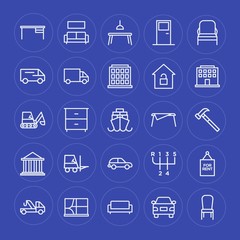 Fototapeta na wymiar Modern Simple Set of transports, industry, buildings, furniture Vector outline Icons. Contains such Icons as interior, vehicle, entrance and more on blue background. Fully Editable. Pixel Perfect.