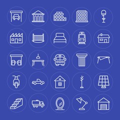 Modern Simple Set of transports, industry, buildings, furniture Vector outline Icons. Contains such Icons as frame,  table,  renewable, up and more on blue background. Fully Editable. Pixel Perfect.