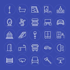 Fototapeta na wymiar Modern Simple Set of transports, industry, buildings, furniture Vector outline Icons. Contains such Icons as construction, discussion, car and more on blue background. Fully Editable. Pixel Perfect.