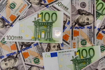 Fototapeta na wymiar Euro and Dollars banknotes backround