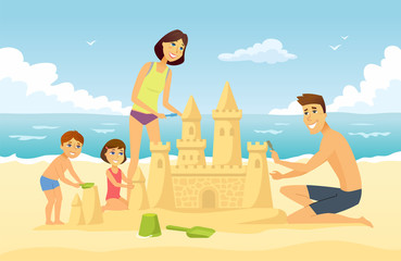 Happy family on vacation - cartoon people character illustration