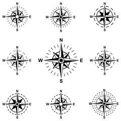 Set compass wind rose isolated on white background. Vector illustration.