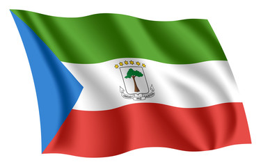 Equatorial Guinea flag. Isolated national flag of Equatorial Guinea. Waving flag of the Republic of Equatorial Guinea. Fluttering textile equatorial guinean flag.