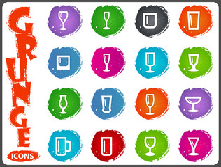 Glasses and cups icons set