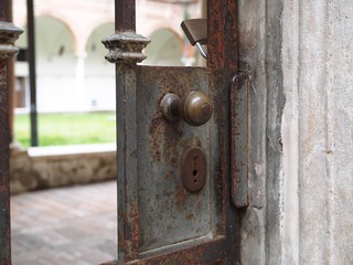  Ferrara, Italy. Detail of the San Paolo cloister gate.