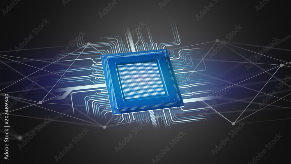Poster processor chip and network connection - 3d render