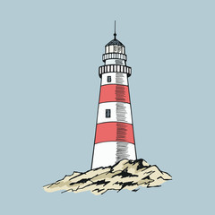 The lighthouse sketch. Hand drawn vector illustration.