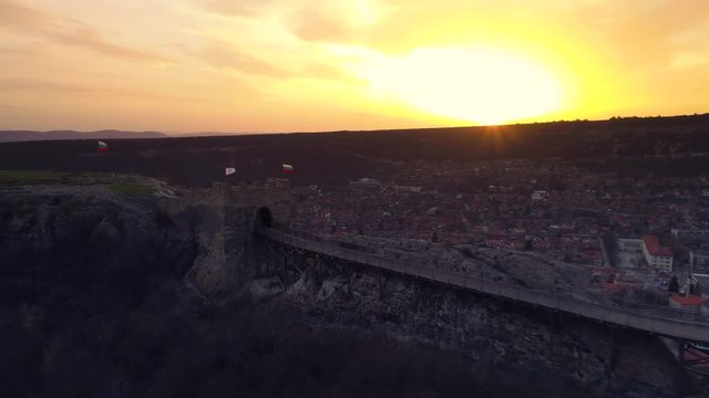 Sunset over medieval fortress Ovech near Provadia, Bulgaria