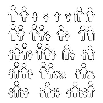 Family thin line icons set. Vector illustration.