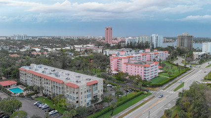 Fototapeta premium Aerial view of Boca Raton buildings at sunset, Florida
