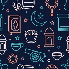 Ramadan Seamless Pattern with line vector illustration