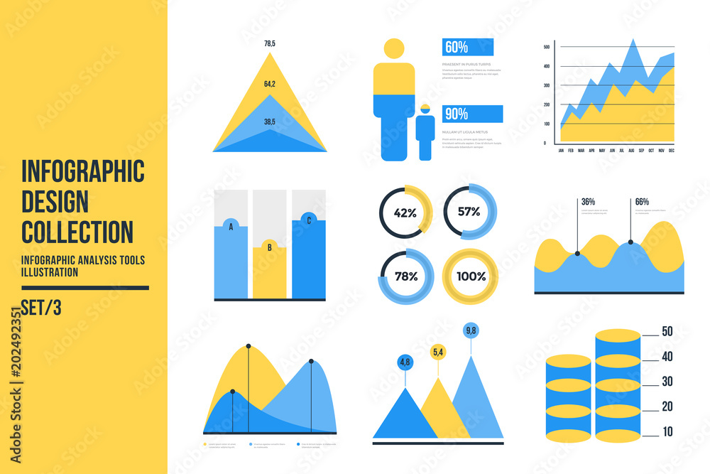 Wall mural infographic vector element set. color business graph report, information data statistic. bar graph, 