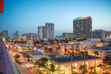 Naklejka premium Aerial view of Miami Beach skyline at night, Florida