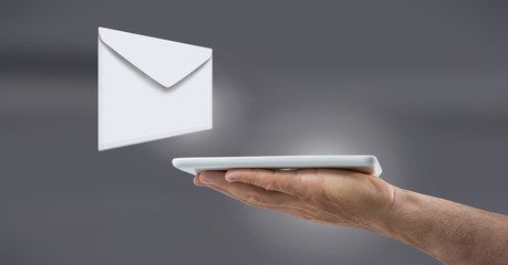 Envelope letter message and man using phone