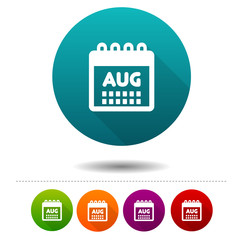 Month August icon. Calendar symbol sign. Web Button.