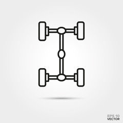 four-wheel drive car axles vector line icon. Automotive parts, repair and service symbol. 