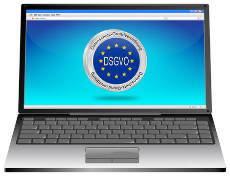 Laptop computer with DSGVO General Data Protection Regulation - in german - 3D illustration