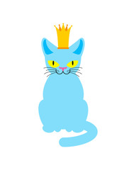 Cat King in crown. Royal pet boss. Vector illustration