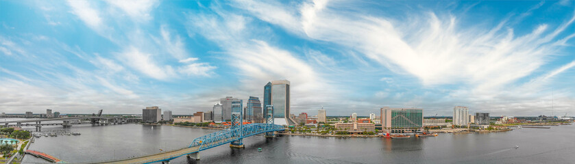 Panoramic aerial view of Jacksonville at sunset, Florida