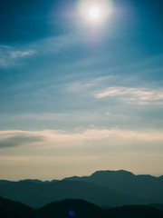 summer travel and landscape concept from night and moon light on mountain with star and sky background