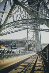 Porto, Portugal at Dom Luis Bridge and the Douro River.