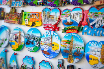 Traditional portuguese souvenirs for sale local market. Portugal