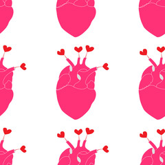 Obraz na płótnie Canvas Red hearts seamless pattern. Vector illustration. Handwritten quote for prints on t-shirts and posters.
