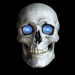 Skull with glowing cyber eyes