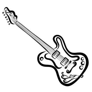 Electric guitar, drawn in smooth black lines
