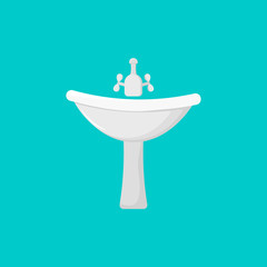 Vector Illustration. Faucet for bathroom or kitchen. Cartoon tap icon and sink icon