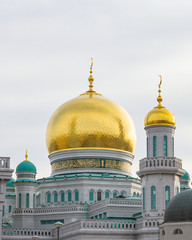 Fototapeta na wymiar Dome of Moscow Cathedral Mosque, modern religious landmark of East architecture, great Islamic church in Moscow, Russia