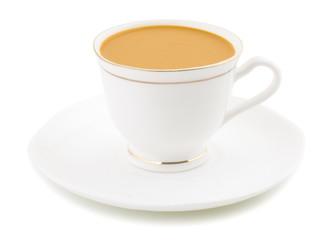 Indian Traditional Masala Chai Also Know as Indian Masala Tea or Indian Hot Tea in Cup. Spiced Tea With Milk on White Background