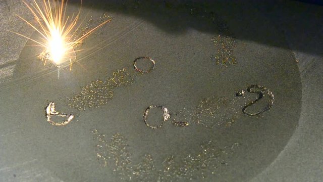 Laser sintering machine for metal. Metal is sintered under the action of laser into desired shape in working chamber. 3D printer printing metal. Modern additive technologies 4.0 industrial revolution