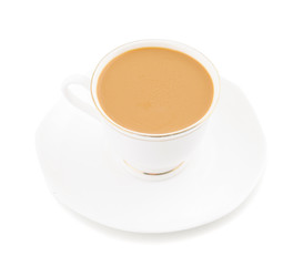 Indian Traditional Masala Chai Also Know as Indian Masala Tea or Indian Hot Tea in Cup. Spiced Tea With Milk on White Background