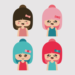 Vector set with kawaii girls