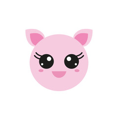 Vector illustration of pink pig in flat style
