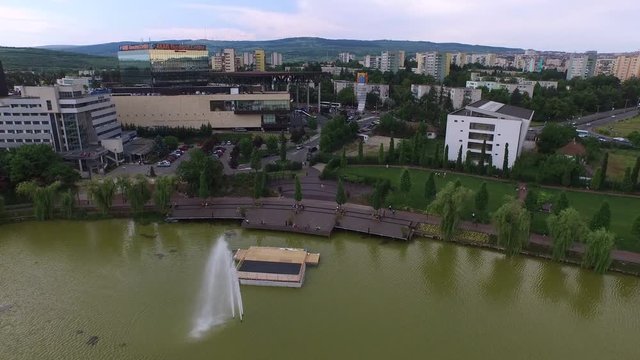 Aerial view of Gheorgheni lake and Iulius Mall