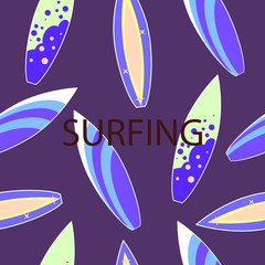 Vector modern colorful surfboard set, seamless pattern.
