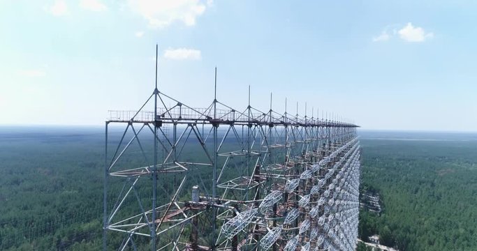 Aerial shot of Duga horizon radar system - Ukraine, Chernobyl